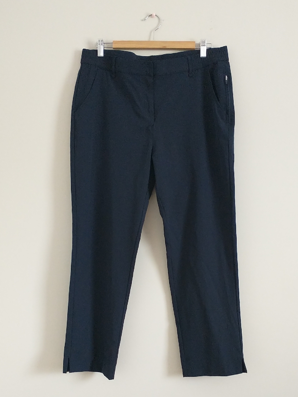 HIVERLAY Classic Navy Nylon Straight-Leg Women's Pants. Size L